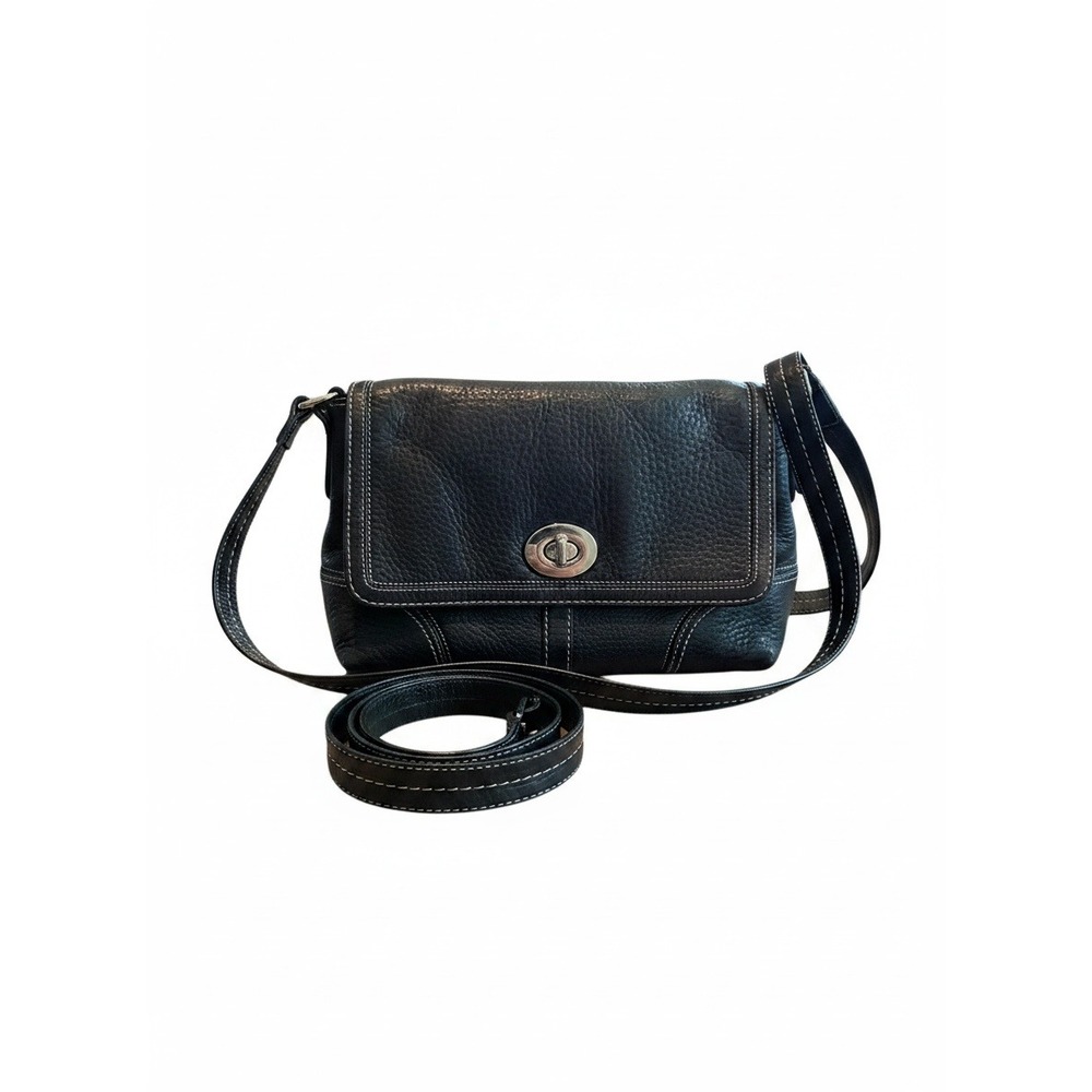 Coach Hamilton F13085 Black Pebbled Leather Crossbody Bag Turnlock Flap Purse